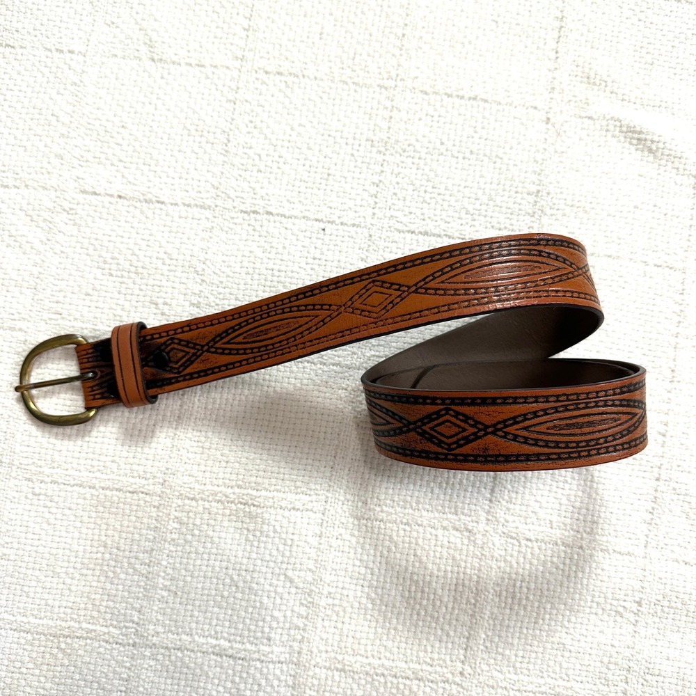 Wrangler Leather Western Belt 36 90 Brown Tooled Cowboy Ranch Core Distressed